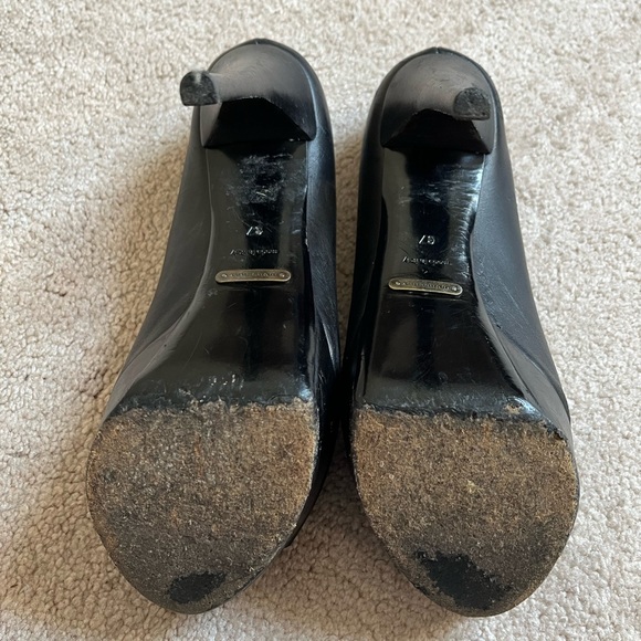Burberry Black Leather Peep Toe Platform Slip On Pumps Heels Shoes Sz. 37 (7) - Picture 5 of 8